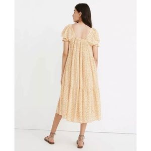 Madewell Yellow Floral Square-Neck Tiered Midi Boho Dress